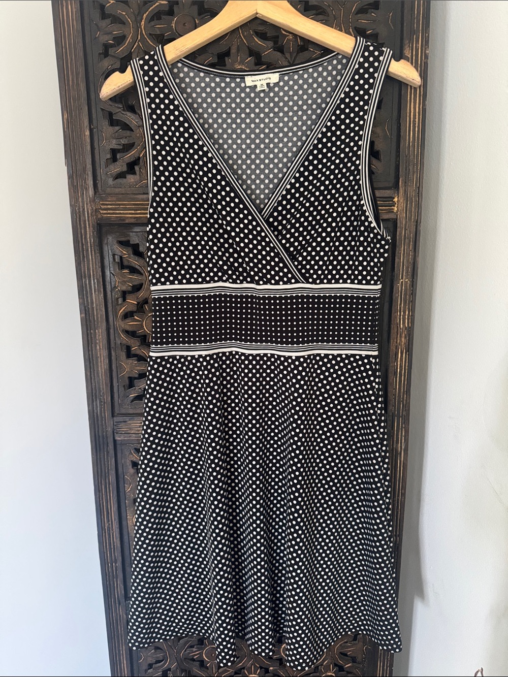 Max Studio Black & White Polka Dot Sleeveless Midi Dress